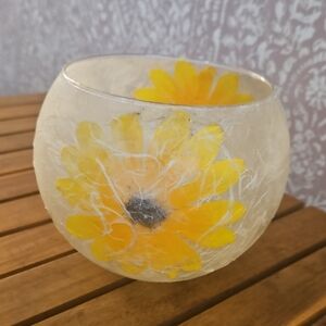 Yellow Sunflower Decopaged Glass Bowl.